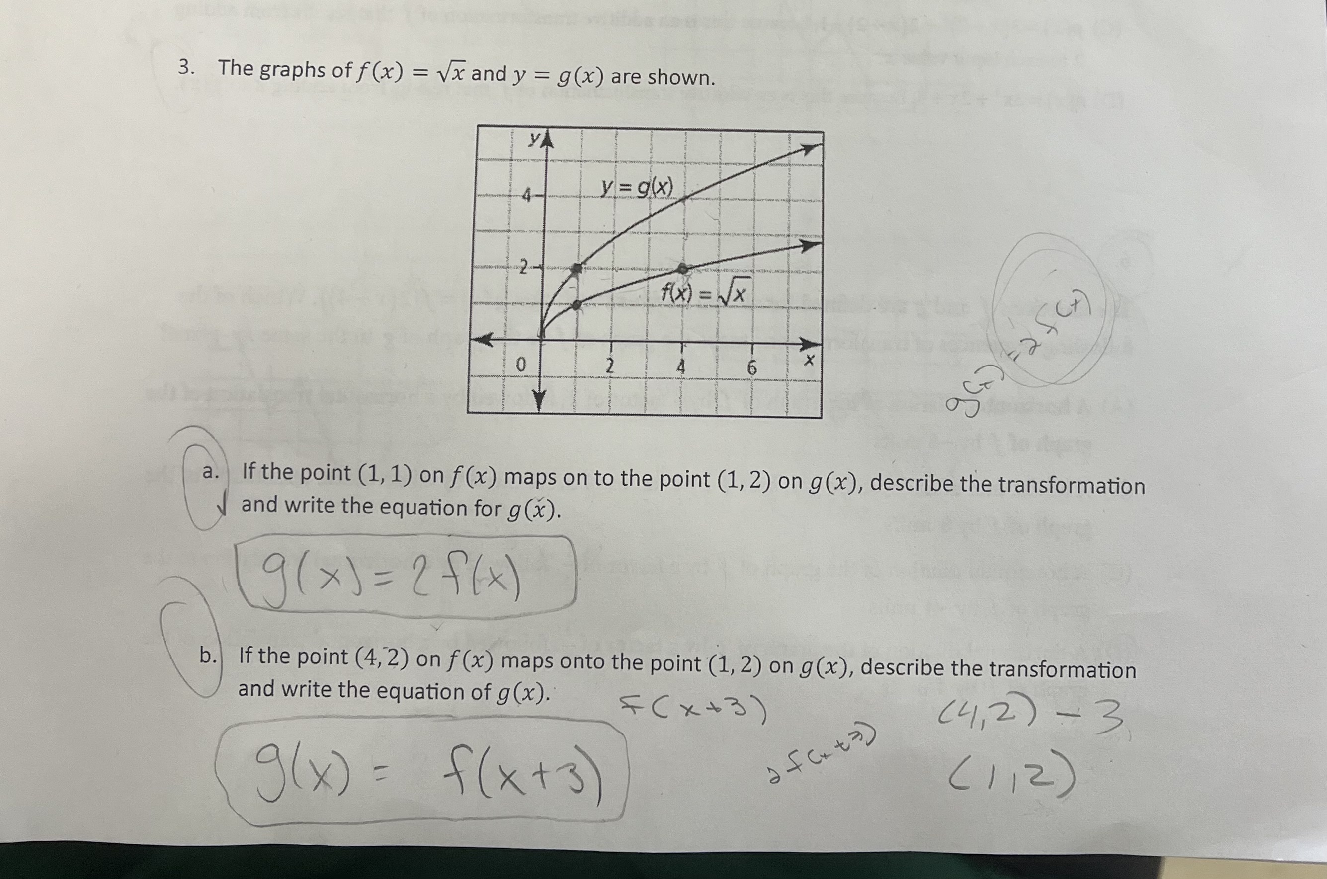 Solved 3. The graphs of f(x)=x and y=g(x) are shown. a. If | Chegg.com