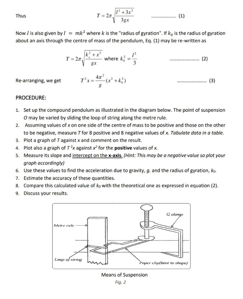 EXP. 2COMPOUND PENDULUM PURPOSE: To investigate the | Chegg.com