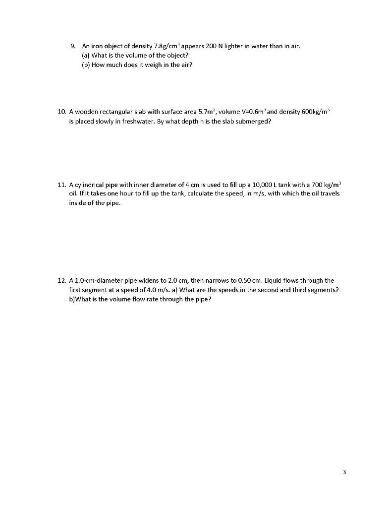 Solved 9. An iron object of density 7.8 g/cm3 appears 200 N