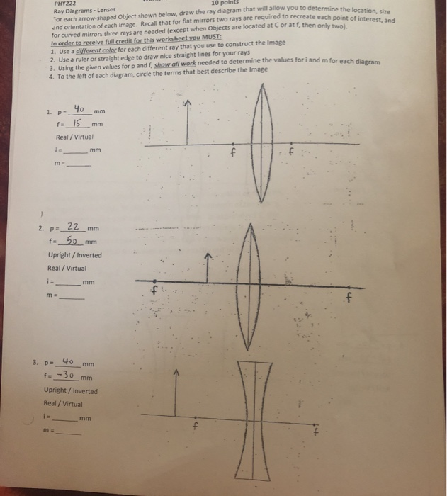 Solved 10 point PHY222 Ray Diagrams Lenses or each | Chegg.com