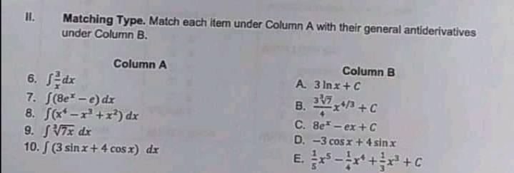 Solved II. Matching Type. Match Each Item Under Column A | Chegg.com