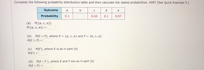 Solved Complete the following probability distribution table | Chegg.com