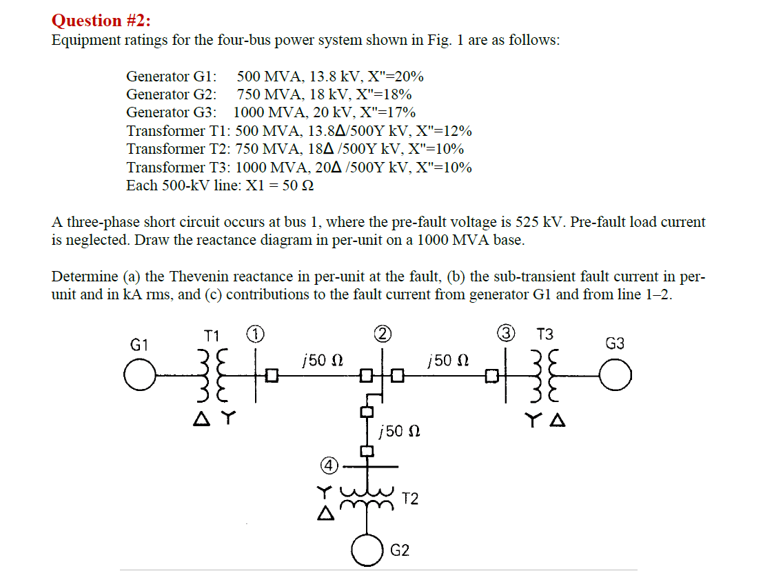 Solved Question #2: Equipment ratings for the four-bus power | Chegg.com