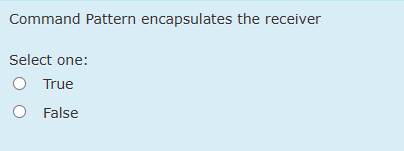 Solved Command Pattern encapsulates the receiverSelect | Chegg.com