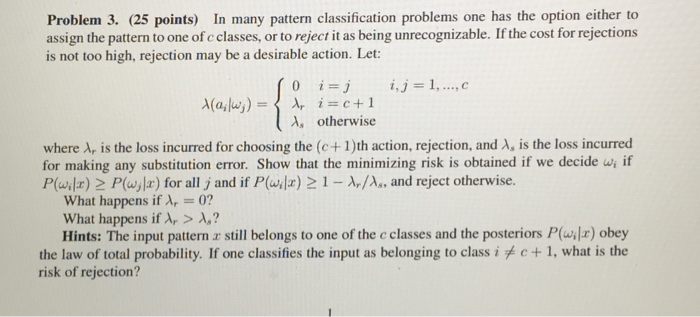 Problem 3. (25 points) In many pattern classification | Chegg.com