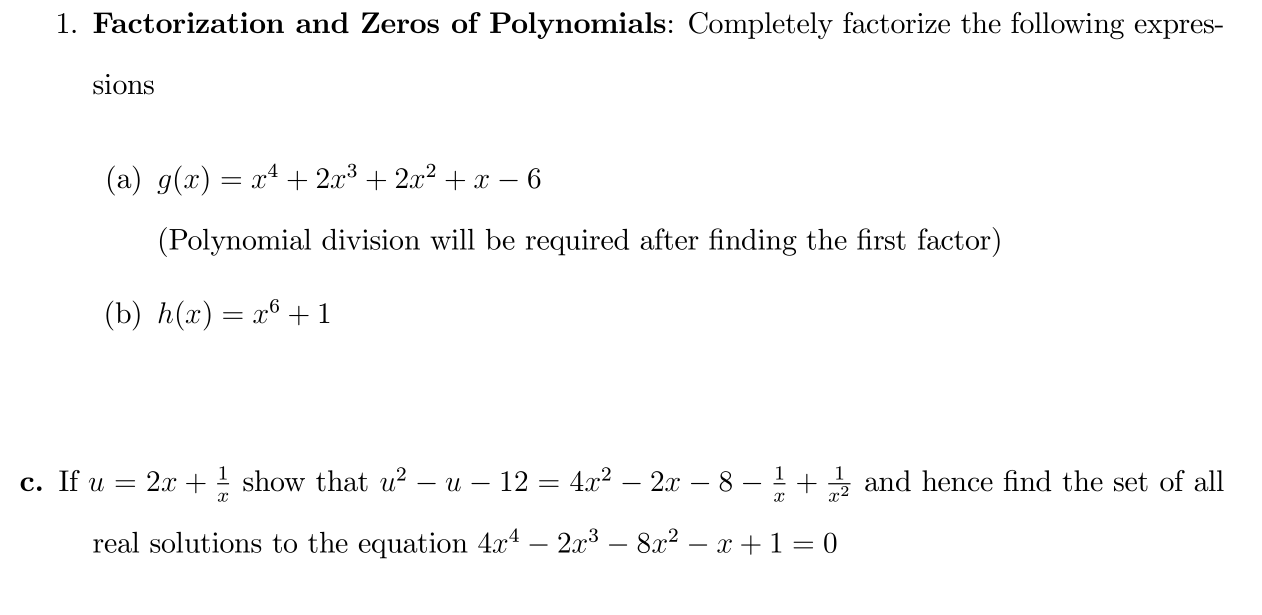 Solved 1. Factorization And Zeros Of Polynomials: Completely | Chegg.com