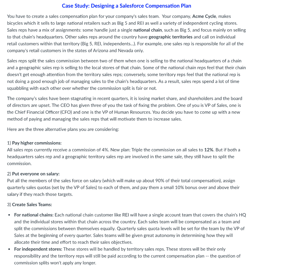 Solved Case Study: Designing a Salesforce Compensation Plan