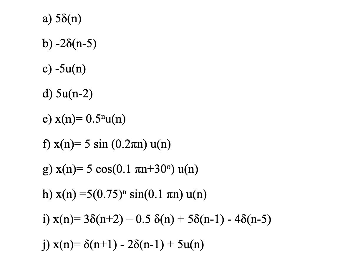 Solved Using Matlab Sketch Each Of The Following Special Chegg Com