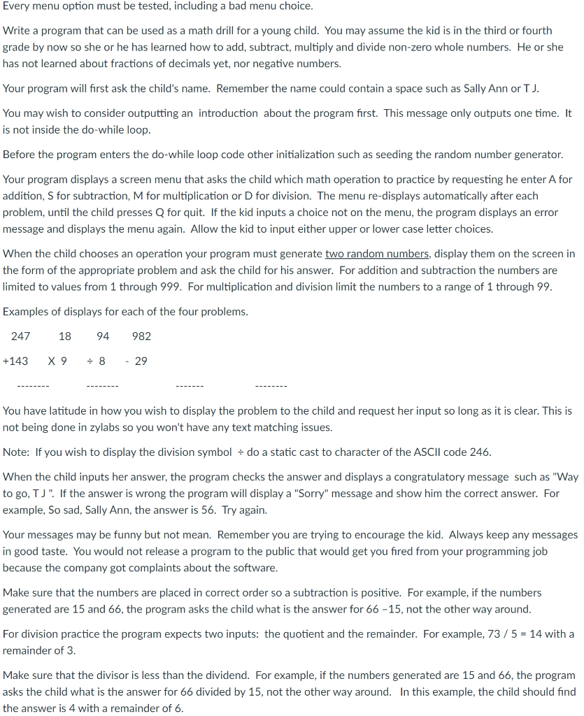 Solved Every menu option must be tested, including a bad | Chegg.com