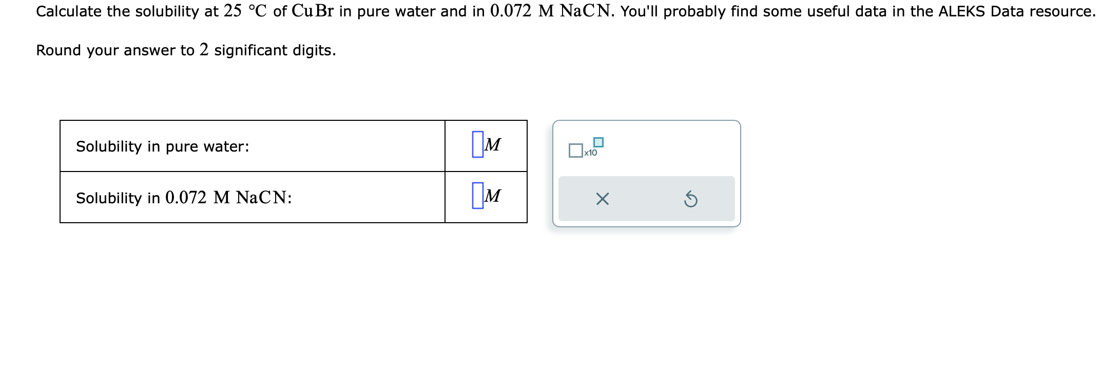 Solved Calculate the solubility at 25∘C of CuBr in pure | Chegg.com