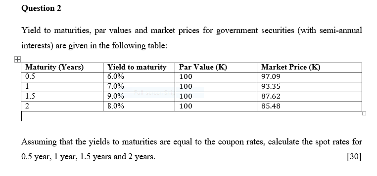 Question 2 Yield to maturities, par values and market | Chegg.com