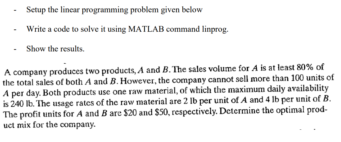 Solved - Setup the linear programming problem given below - | Chegg.com