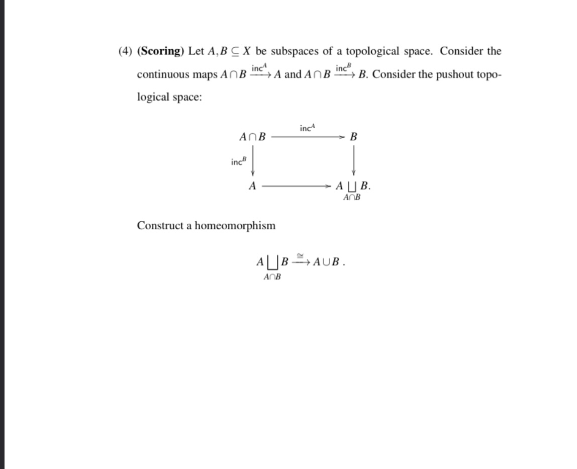 Solved (4) (Scoring) Let A,B⊆X be subspaces of a topological | Chegg.com