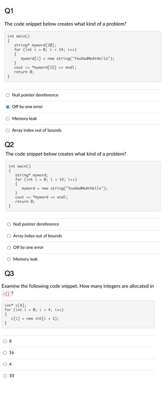 Solved Q1 The Code Snippet Below Creates What Kind Of A | Chegg.com