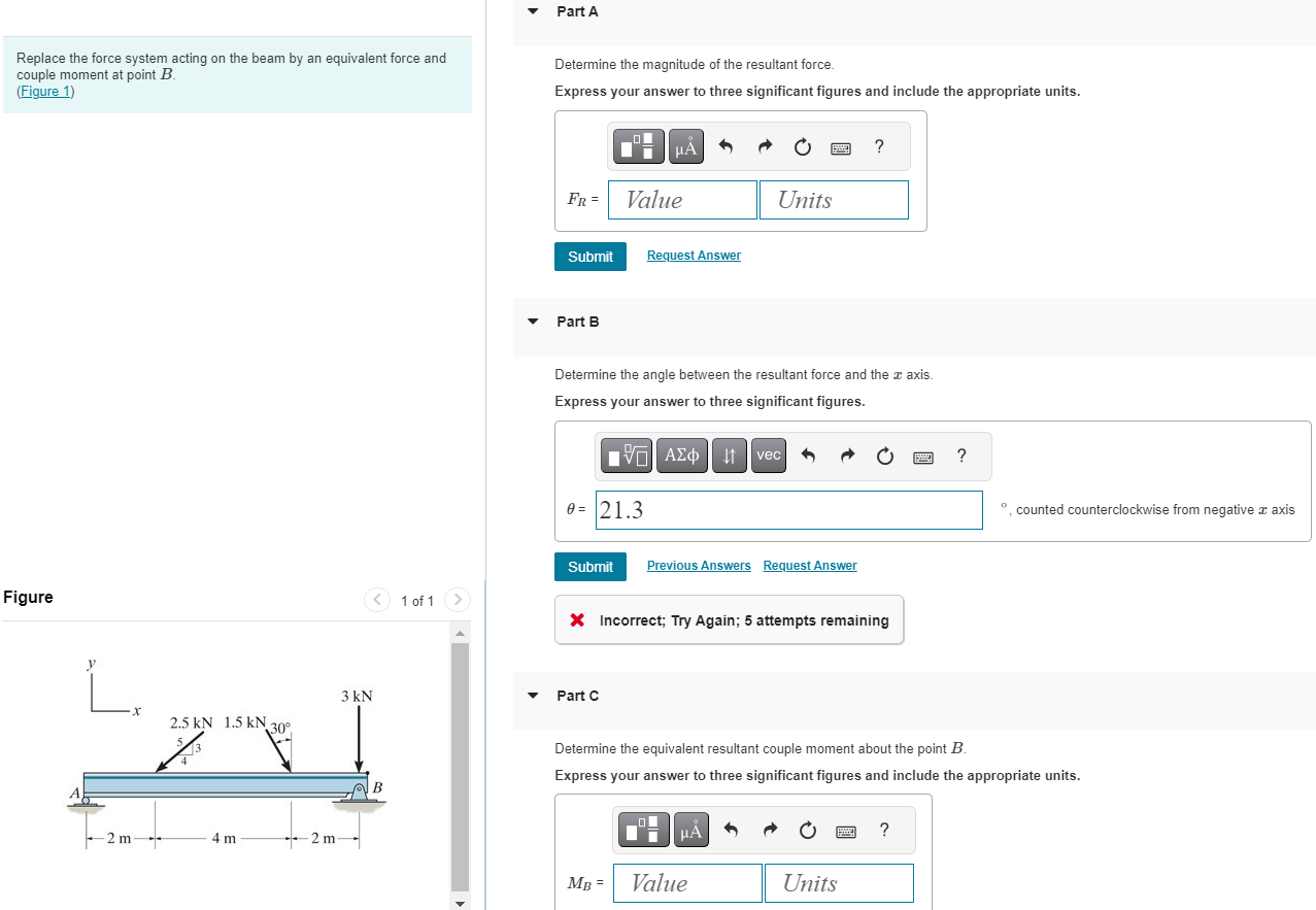 Solved Replace the force system acting on the beam by an | Chegg.com