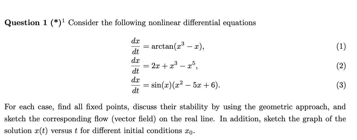 Solved Question 1(∗)1 Consider the following nonlinear | Chegg.com