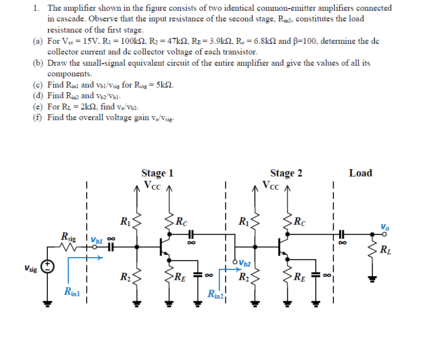 Solved 1. The amplifier shown in the figure consists of two | Chegg.com