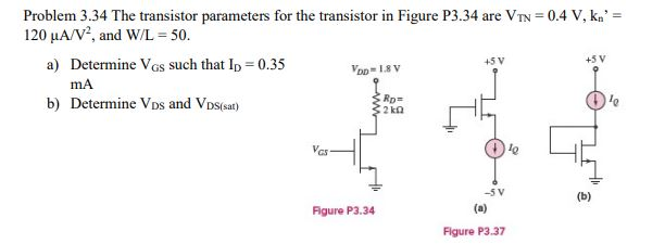 Solved Problem 3.34 The transistor parameters for the | Chegg.com