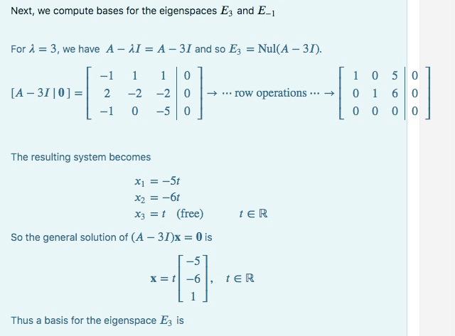 Solved Next, we compute bases for the eigenspaces E3 and E−1 | Chegg.com