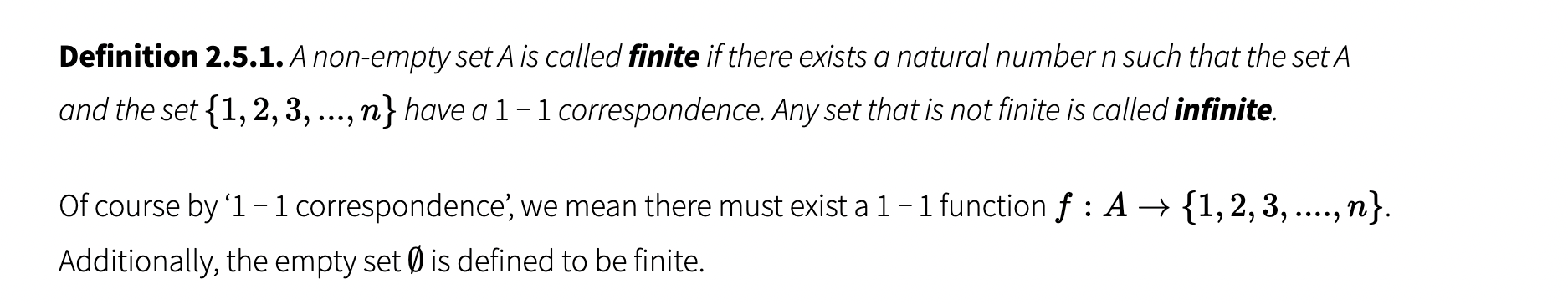 Solved Definition 2.5.1. A non-empty set A is called finite | Chegg.com