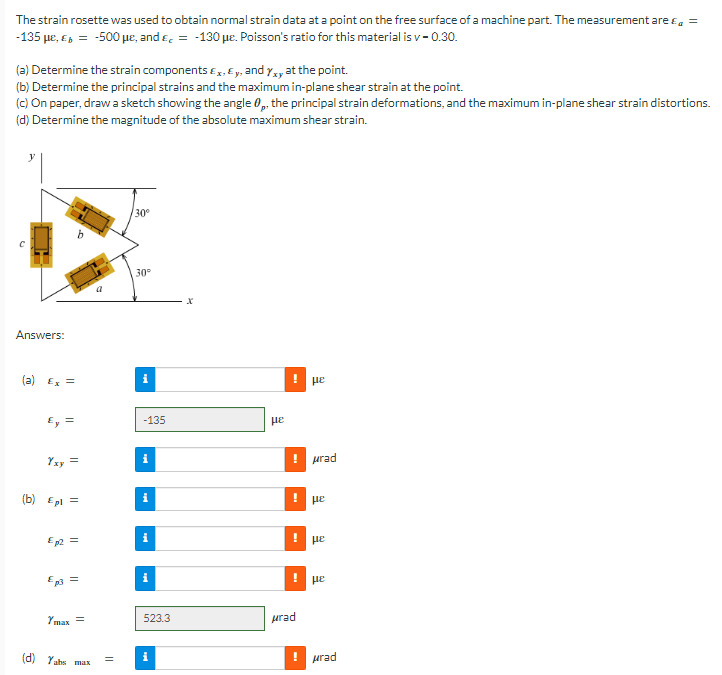 Solved The strain rosette was used to obtain normal strain | Chegg.com