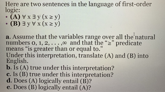 Solved Here are two sentences in the language of first-order | Chegg.com
