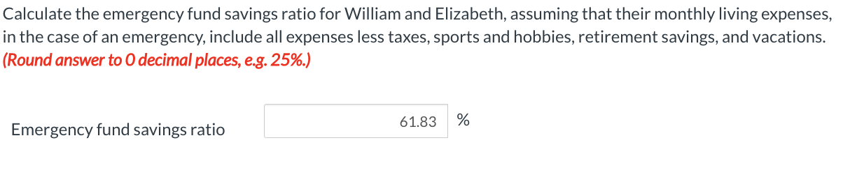 Solved Calculate the emergency fund savings ratio for | Chegg.com