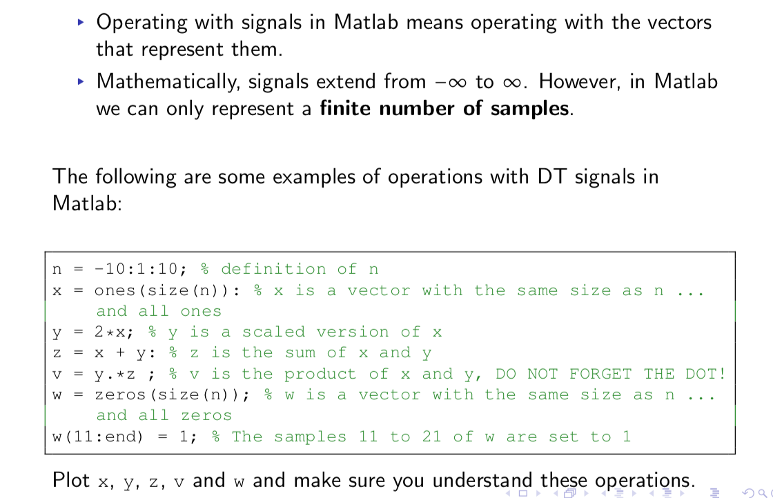 Solved Operating with signals in Matlab means operating with | Chegg.com