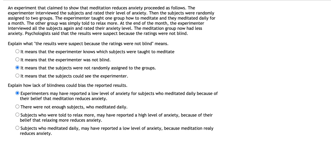 Solved An experiment that claimed to show that meditation | Chegg.com