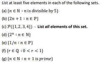 Solved List at least five elements in each of the following | Chegg.com