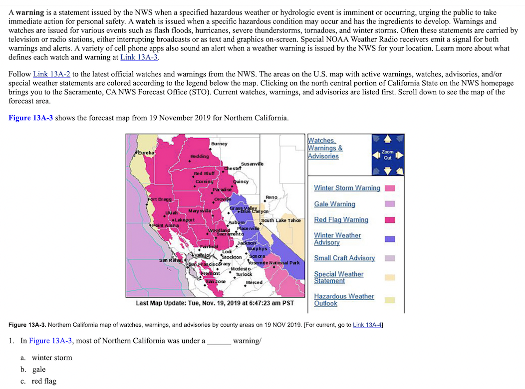 Solved A Warning Is A Statement Issued By The NWS When A | Chegg.com