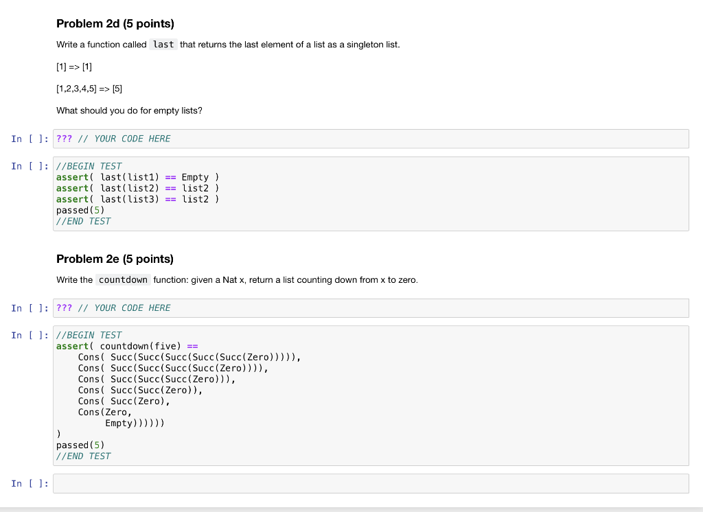 Problem 2d (5 points) Write a function called last | Chegg.com