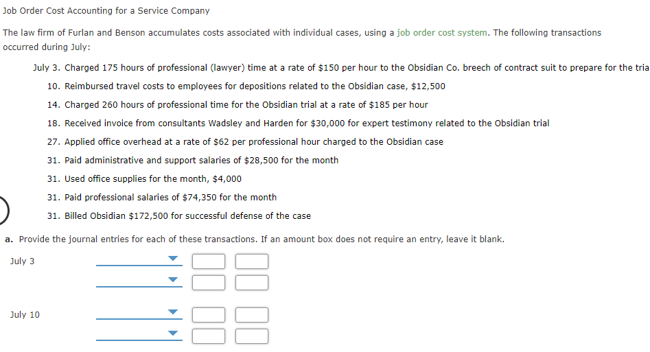 Solved Job Order Cost Accounting for a Service Company The | Chegg.com