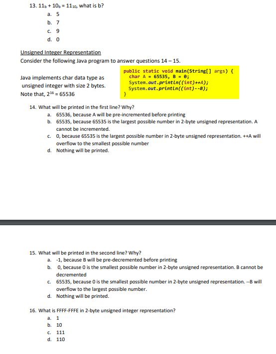 Solved 13. 11b 10b 1110, what is b? a. 5 b. 7 c. 9 d. 0 | Chegg.com