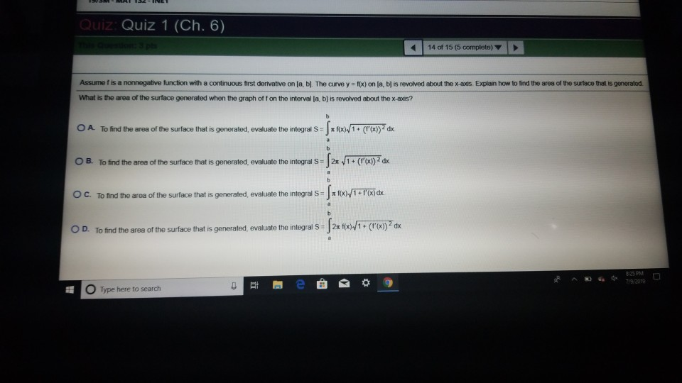 Solved Quiz: Quiz 1 (Ch. 6) 14 of 15 (5 complete) Assume f | Chegg.com