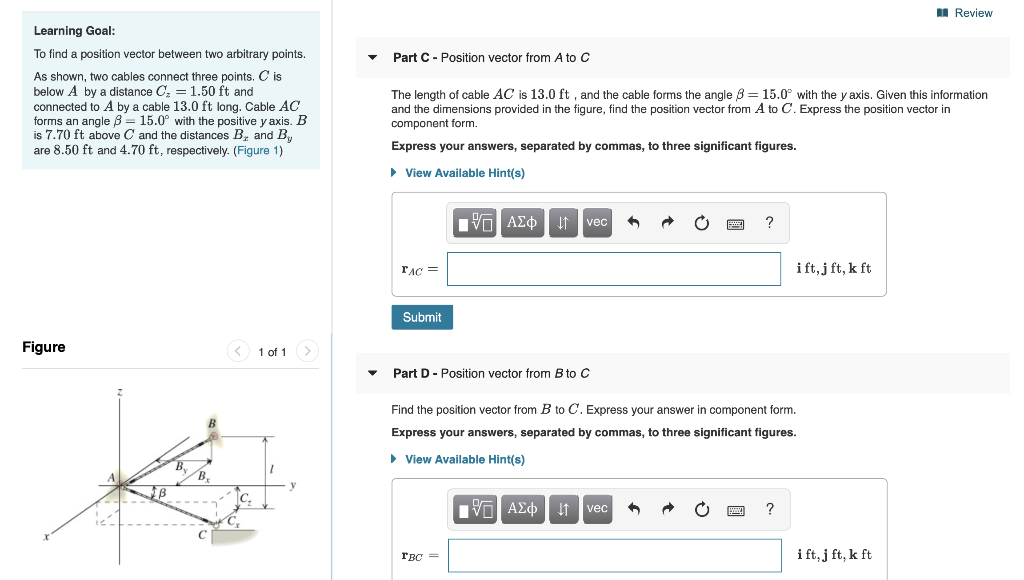 Solved Review Part C - Position Vector From A To C Learning | Chegg.com