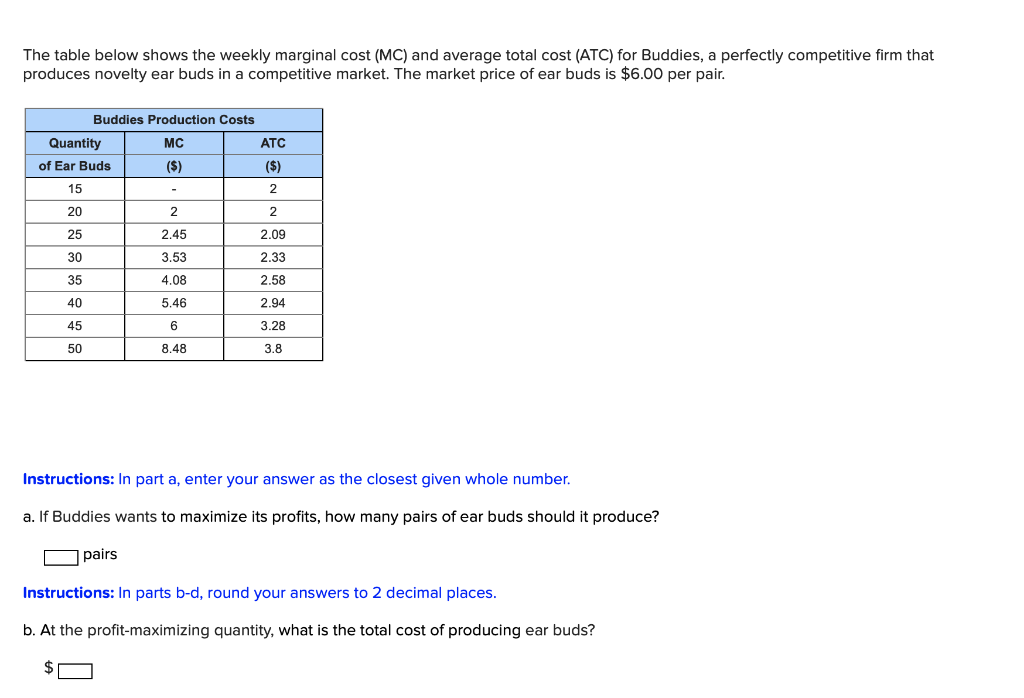 Solved The Table Below Shows The Weekly Marginal Cost Mc Chegg Com