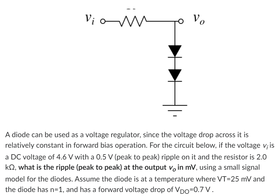 Solved A diode can be used as a voltage regulator, since the Circuit Diagram