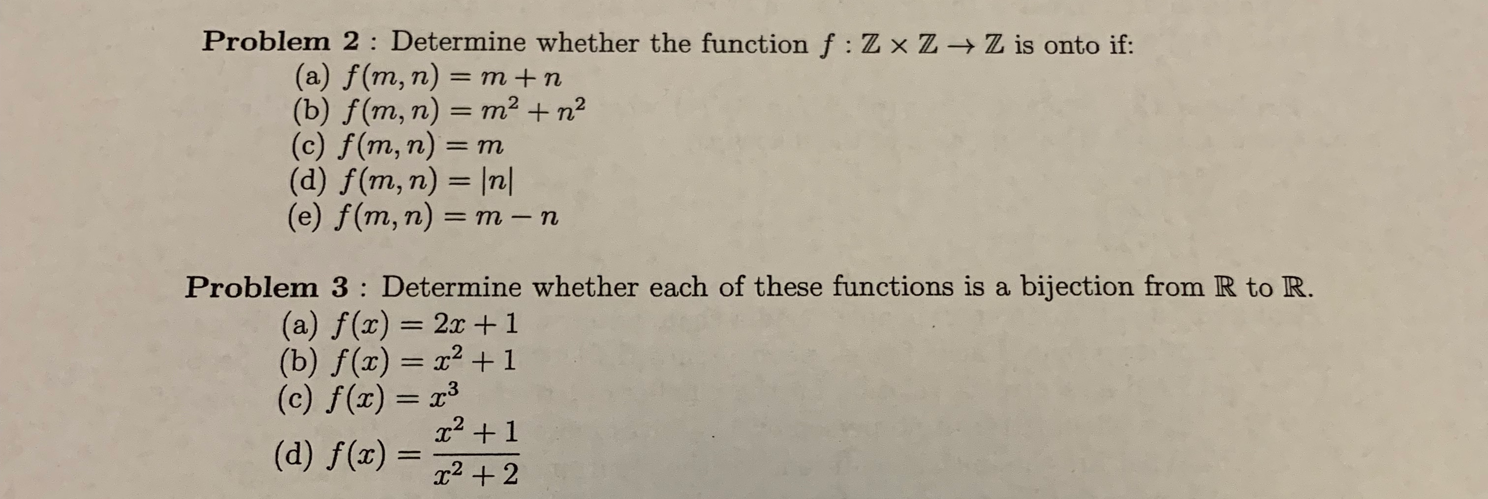 Problem 2 Determine Whether The Function F ZⓇ Zz 8618