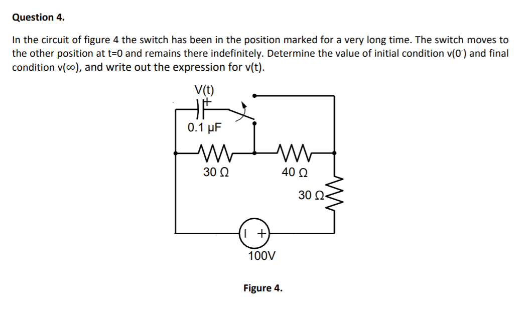 Solved Question 4. In the circuit of figure 4 the switch has | Chegg.com