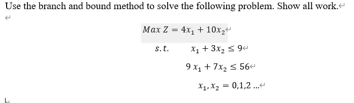 Solved Use the branch and bound method to solve the | Chegg.com