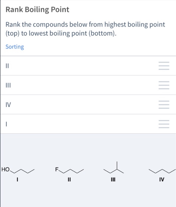 Solved Rank Boiling Point Rank the compounds below from | Chegg.com