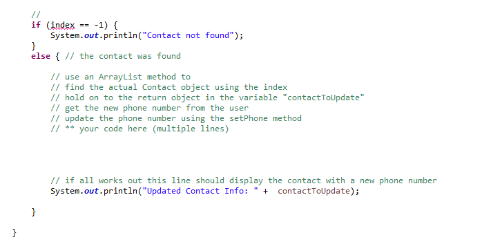 Solved public static void updateContact(ArrayList | Chegg.com