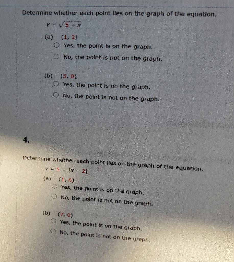 Solved Determine Whether Each Point Lies On The Graph Of The | Chegg.com