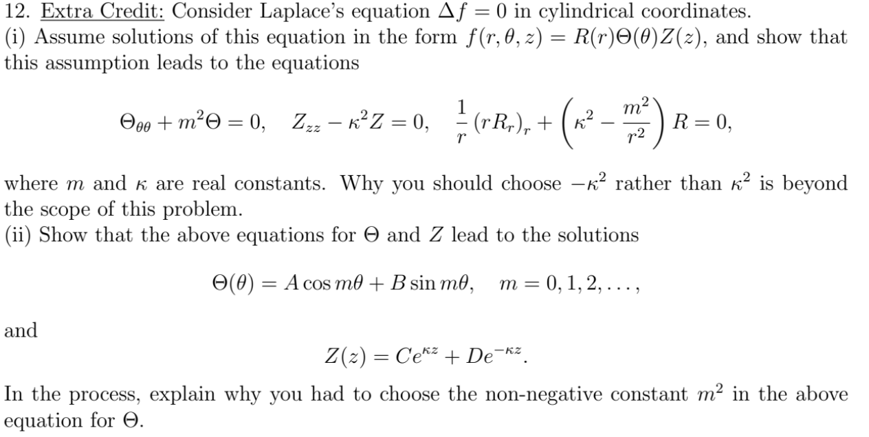 Solved 12. Extra Credit: Consider Laplace's equation Af = 0 | Chegg.com