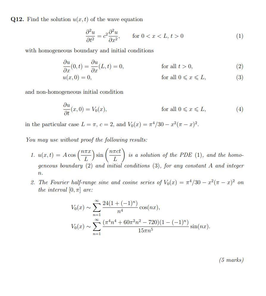 Solved Q12. Find the solution u(x, t) of the wave equation | Chegg.com