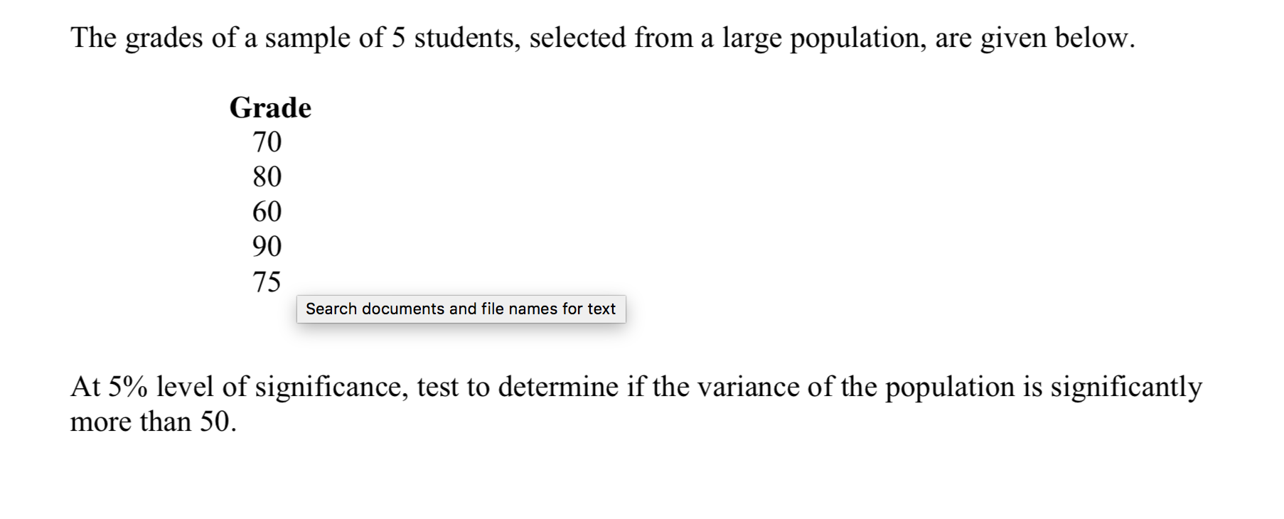 Solved The grades of a sample of 5 students, selected from a | Chegg.com