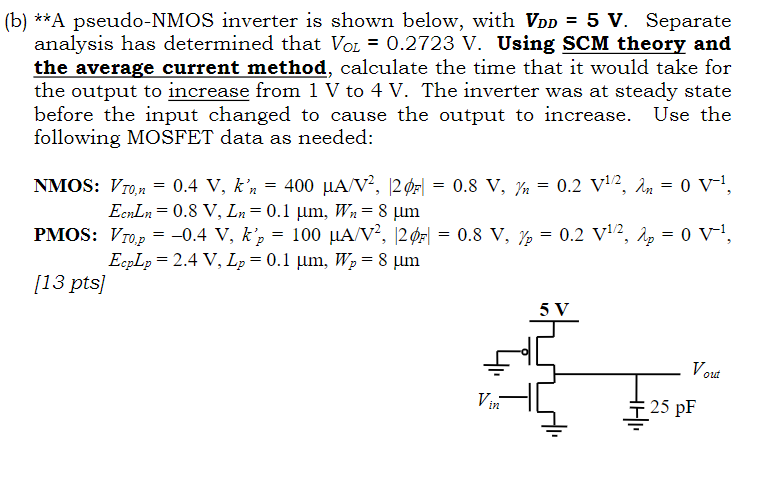 B ∗∗ A Pseudo Nmos Inverter Is Shown Below With 6039