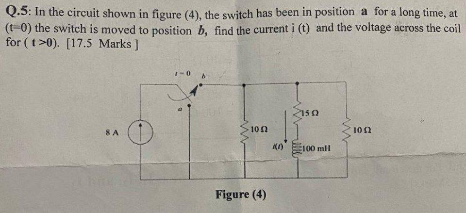 Solved Q.5: In the circuit shown in figure (4), the switch | Chegg.com
