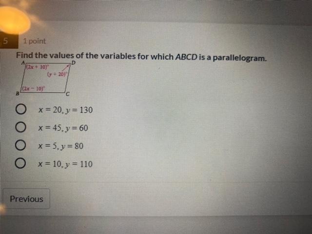 Solved 5 1 point Find the values of the variables for which | Chegg.com
